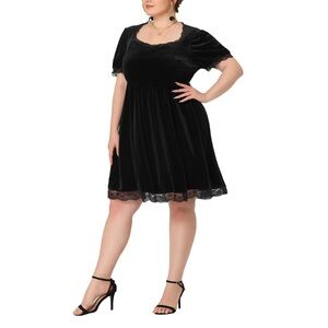 Agnes Orinda Women's Plus Size Velvet Party A Line Dress